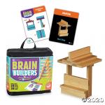 Carrying case, small wooden planks, cards with 2D challenges and 3D photos.