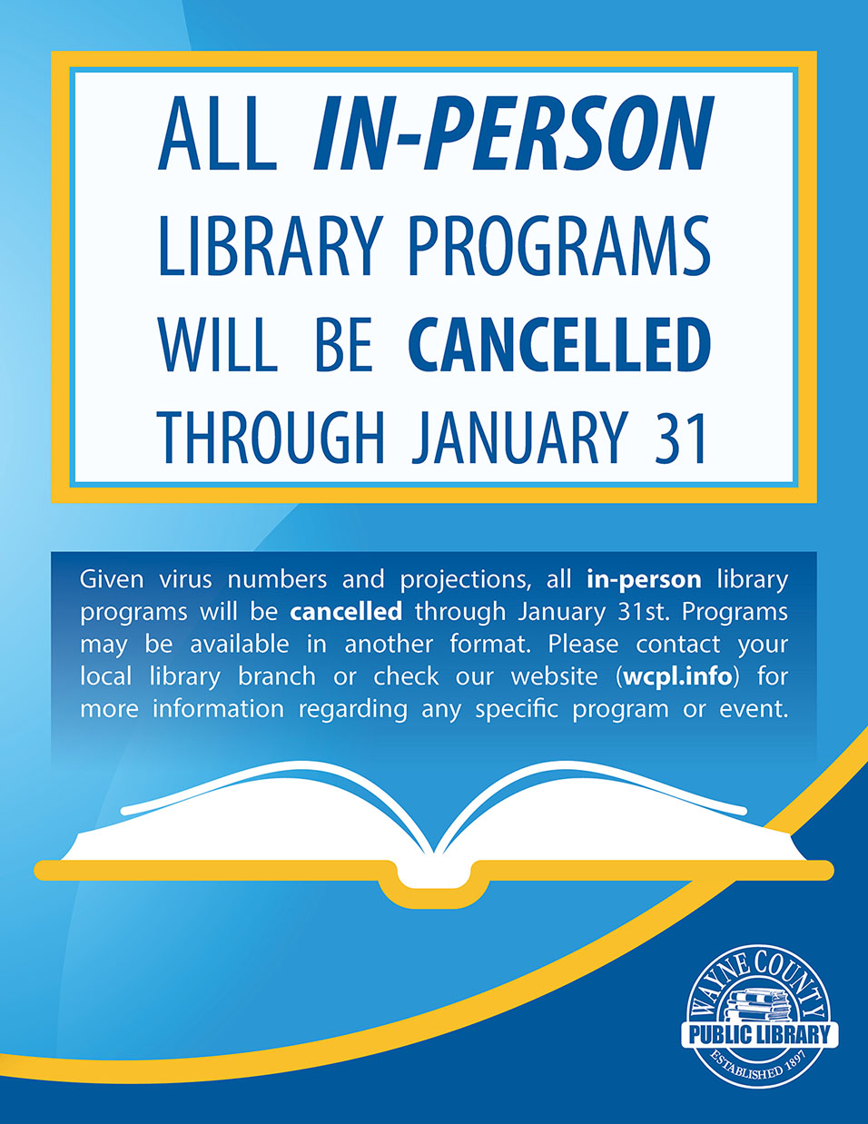 2022 In Person Library Winter Programs are Cancelled Through End of January